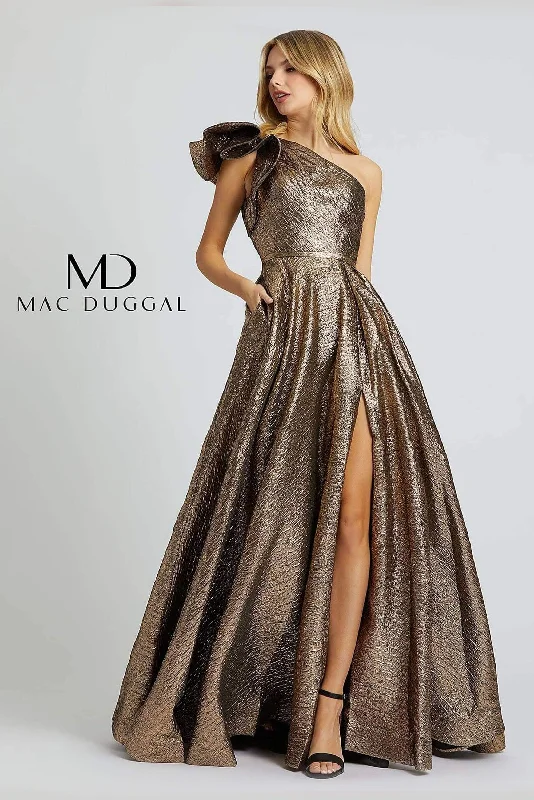 TightstrapMac Duggal Long One Shoulder Metallic Prom Ball Gown