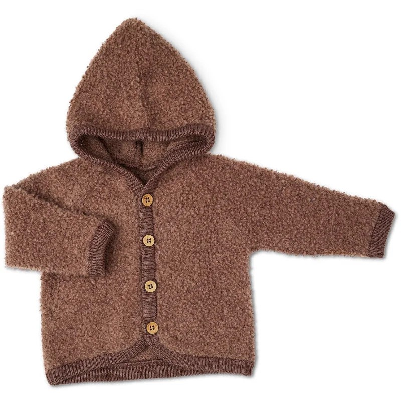 Longline cardiganSmallstuff Rose Brown Cardigan Bouclé Merino Wool With Buttons And Hood