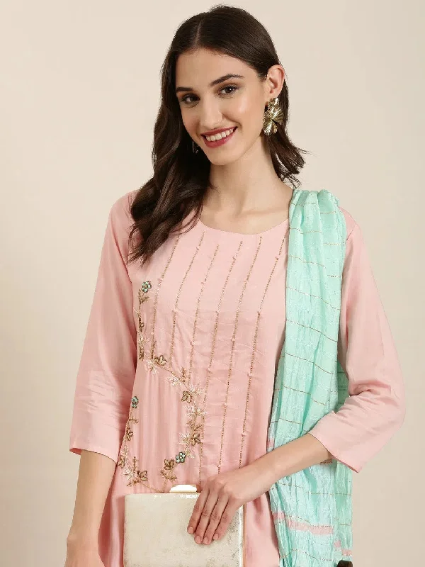 Women Pink Solid Kurta Set-FS-2663-Pink