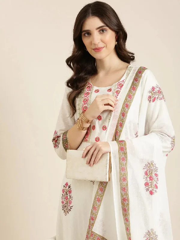 Women Off White Floral Kurta Set-RF-2015-Offwhite