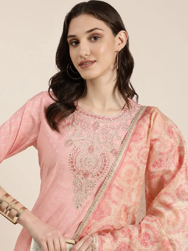 Women Pink Geometrical Kurta Set-GW-3459-Pink