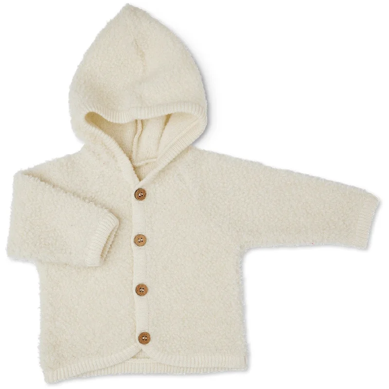 Moisture-wicking cardiganSmallstuff Off White Cardigan Bouclé Merino Wool With Buttons And Hood