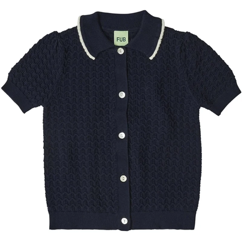 Mesh cardiganFUB Dark Navy Pointelle Polo Cardigan