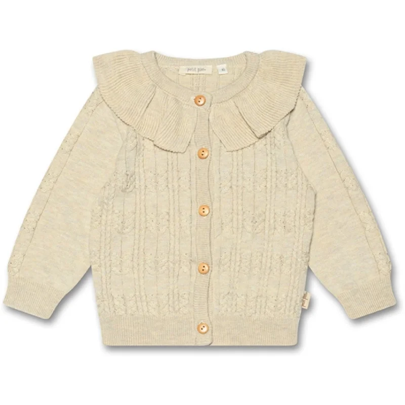 Petit Piao® Off White Cardigan Knit Cabel Collar