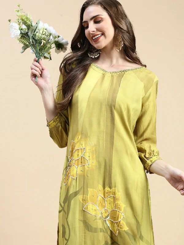 Women Floral Green Straight Kurta Set-BC-SK-1906-Green