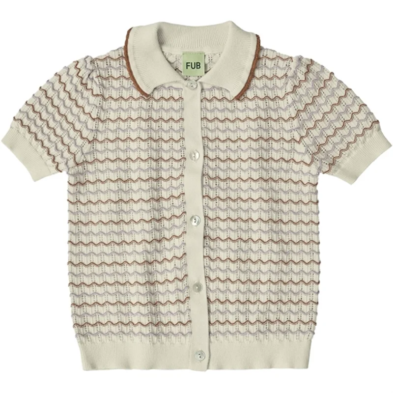 FUB Ecru Pointelle Polo Cardigan