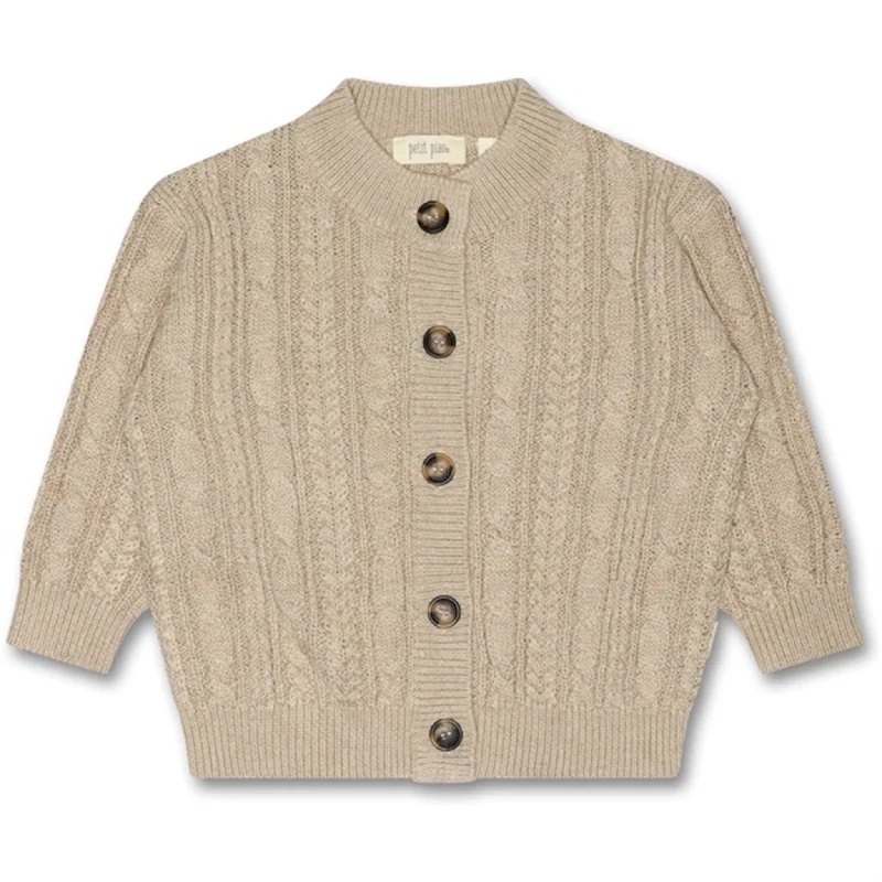 Minimalist cardiganPetit Piao® Light Taupe Melange Cardigan Chunky Knit Cabel