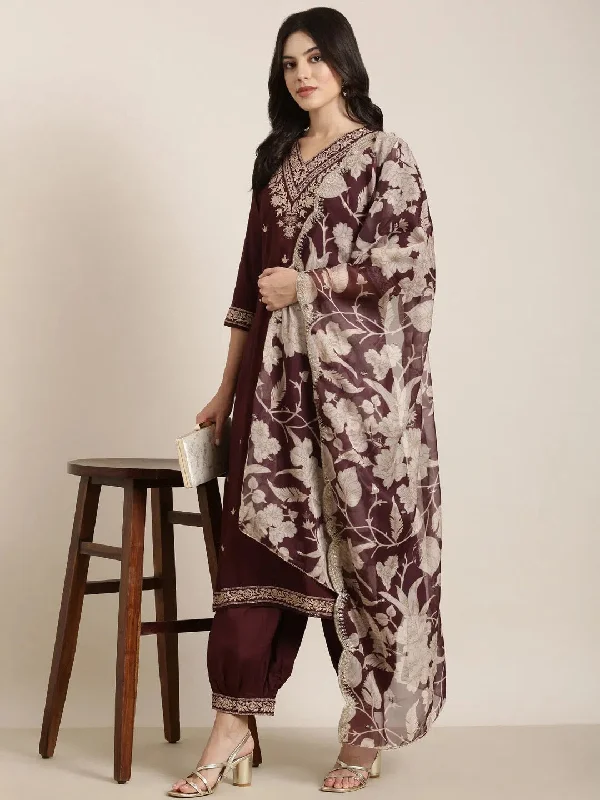 Women Straight Maroon Solid Kurta and Patiala Set Comes With Dupatta-GW-4531-Maroon