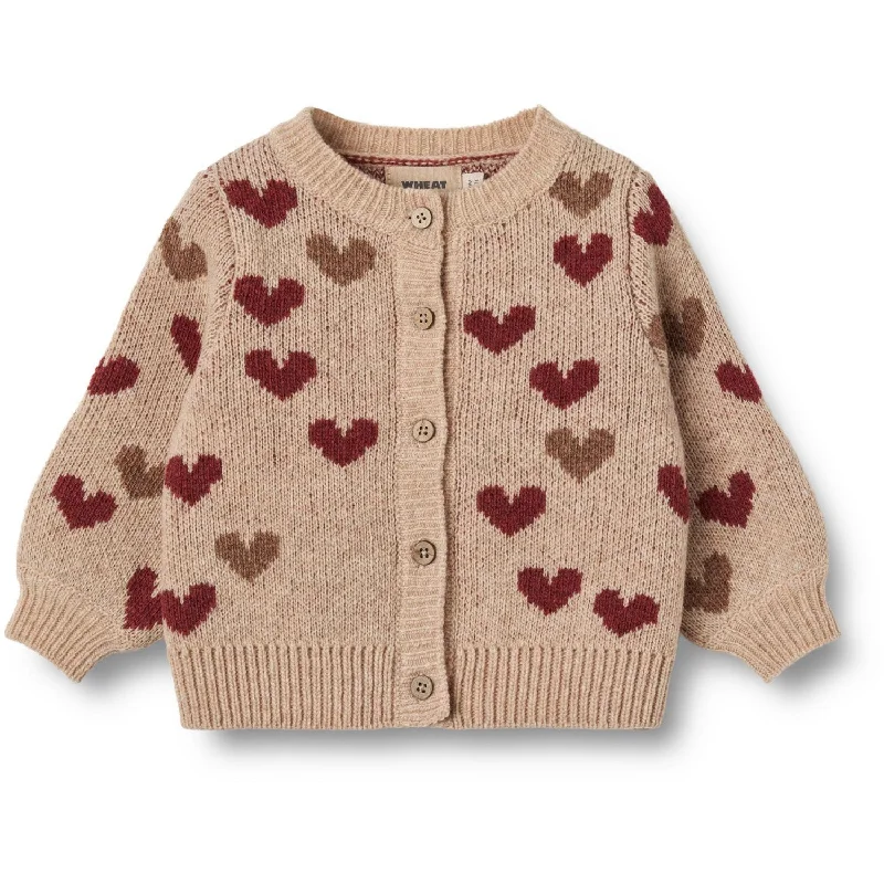 Wheat Offwhite Jacquard Cardigan Hearts