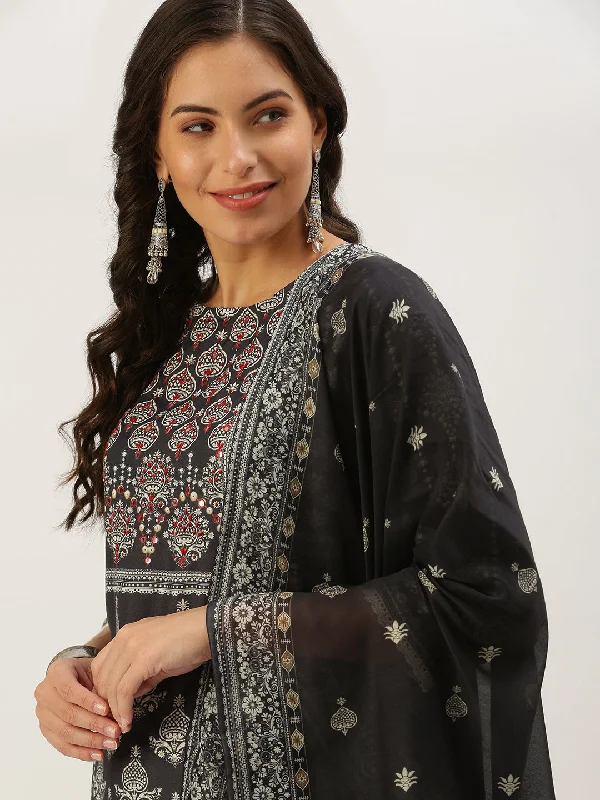 Women Straight Grey Printed Kurta and Trousers-BC-SK1318-Greycream