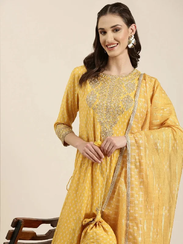 Women Yellow Geometrical Kurta Set-GW-3602-Yellow