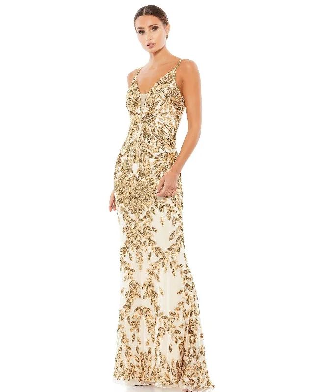 TightwaistMac Duggal Embellished Gold Leaf Evening Gown Sale