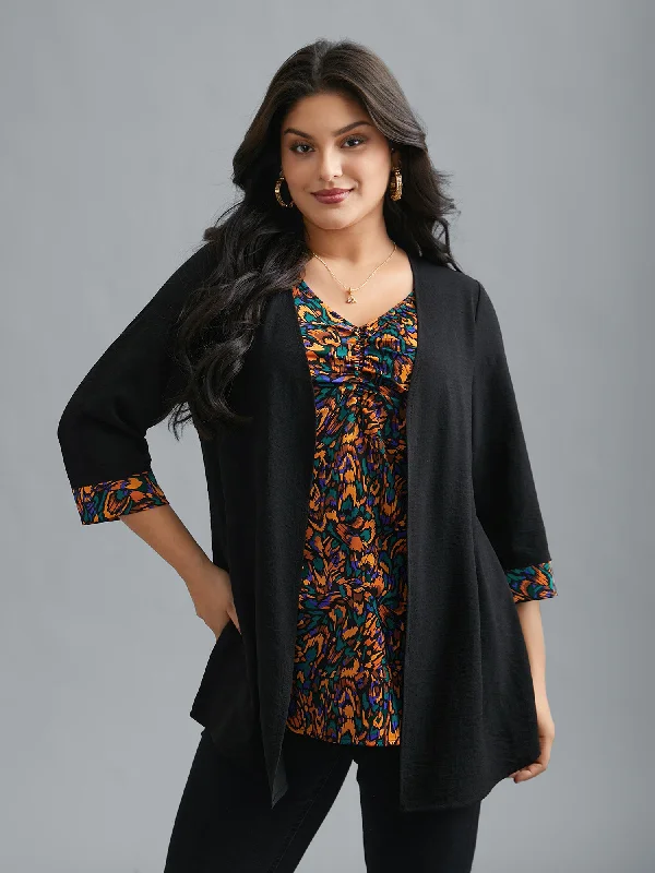 V-Neck Geometric Cardigan Combined Style Blouse