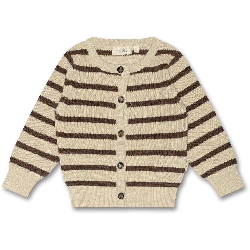 Fitted cardiganPetit Piao Off White/ Brown Melange Cardigan Knit Pattern Stripe