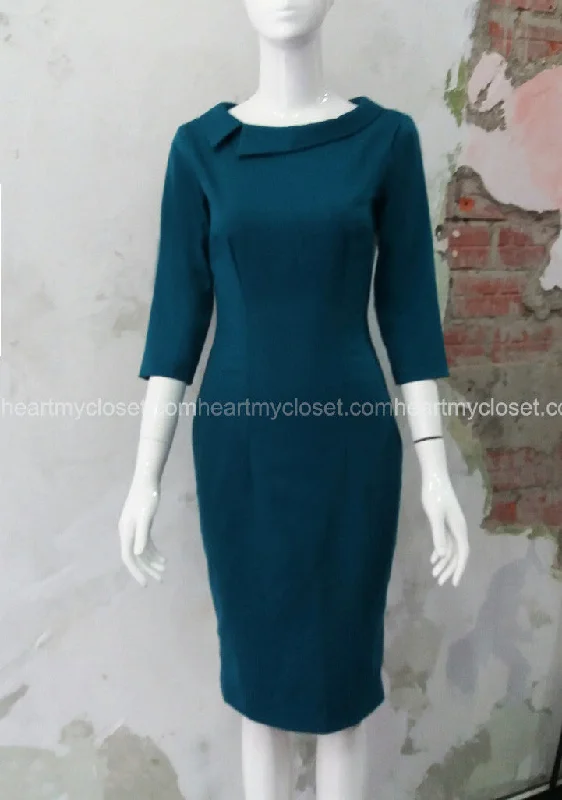 headmistress - offside boatneck roll collar pencil dress