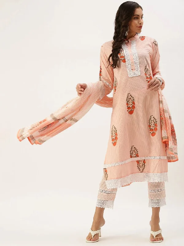 Women's Peach Printed Kurta Set-UB-2276-Peachwhite