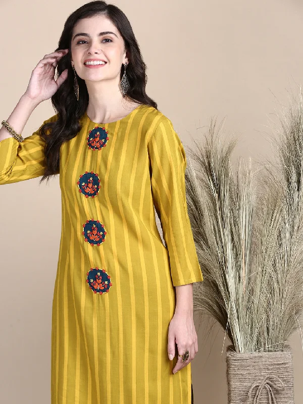 Women Striped Mustard Straight Kurta Set-GW-781-Mustard