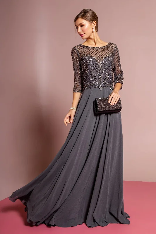 TightweaveBeads Embellished Bodice Chiffon Long Dress