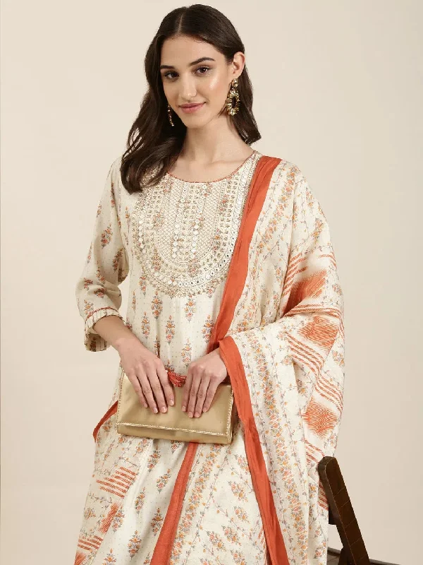 Women Cream Floral Kurta Set-AT-A963-KPD-Cream