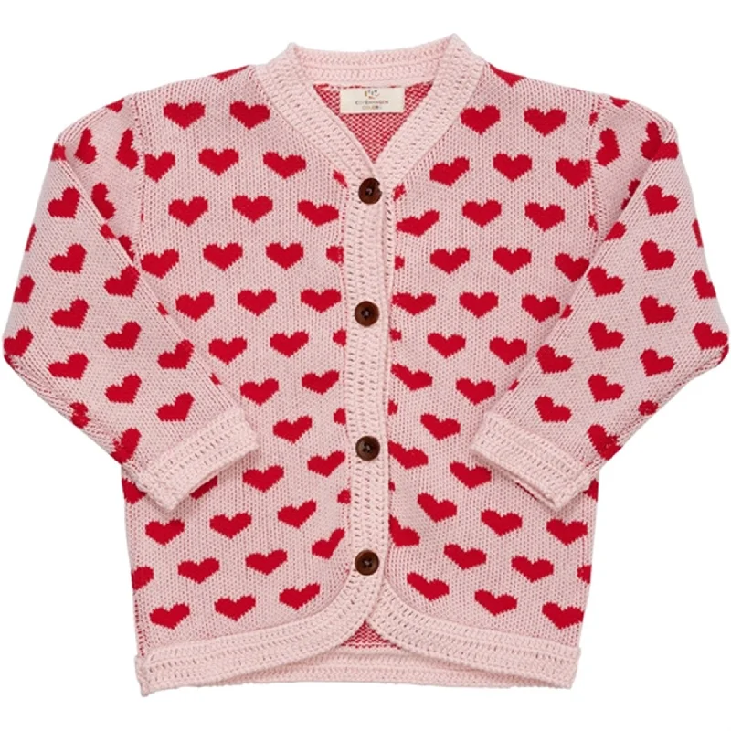 Cotton cardiganCopenhagen Colors Dusty Rose/Red Comb. Knit Cardigan w. Hearts