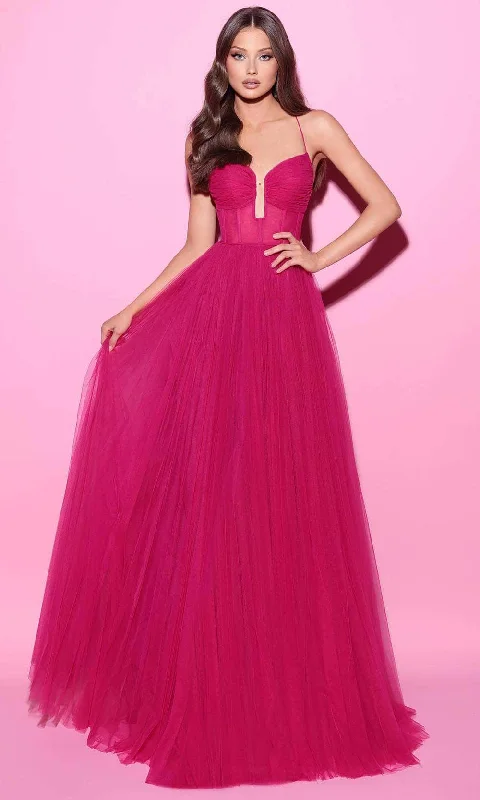 TightpantTarik Ediz 54096 - Spaghetti Strap Tulle Prom Gown