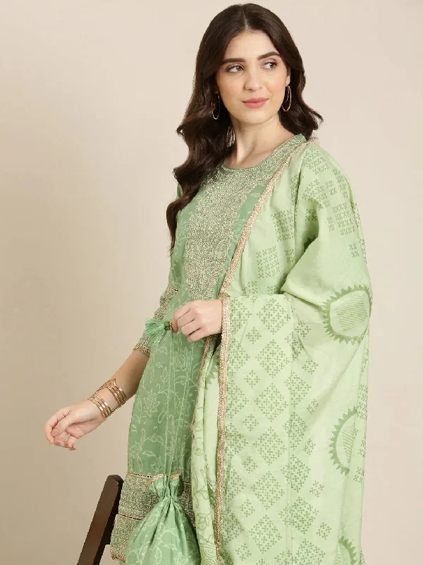 Women Green Floral Kurta Set-GW-3629-Green