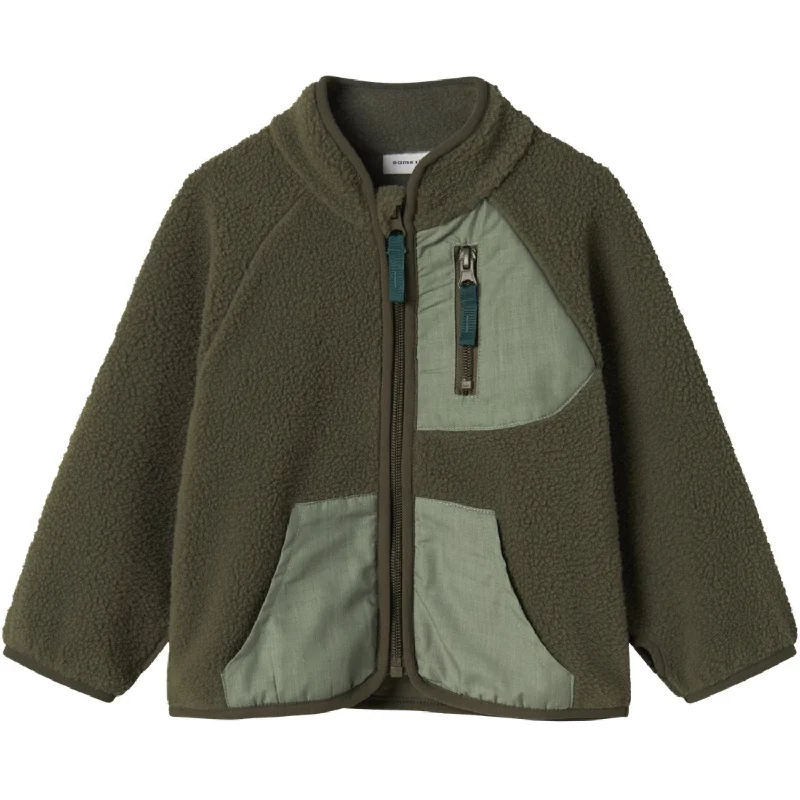 Chunky cardiganName It Dusty Olive Buster Regular Teddy Cardigan