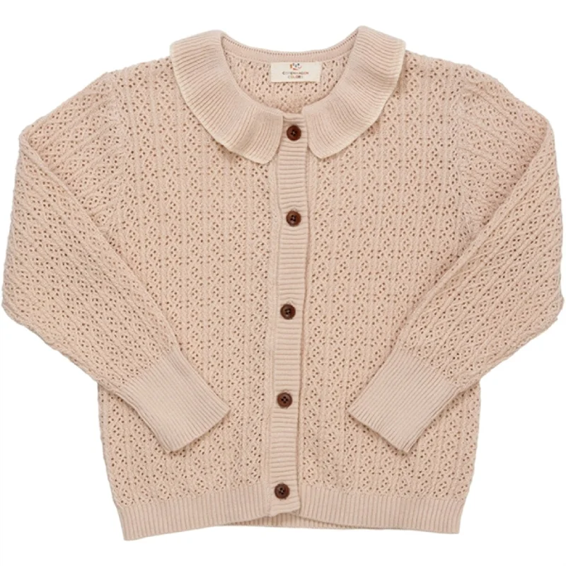 Color-block cardiganCopenhagen Colors Sand/Cream Comb. Pointelle Cable Knit Cardigan w. Collar