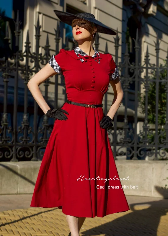 CECIL with belt - red bow dress with checkered