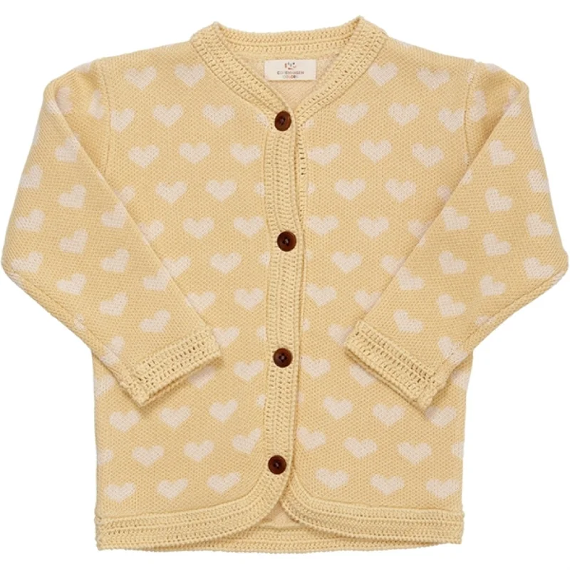 Fleece cardiganCopenhagen Colors Pale Yellow/Cream Comb. Knit Cardigan w. Hearts