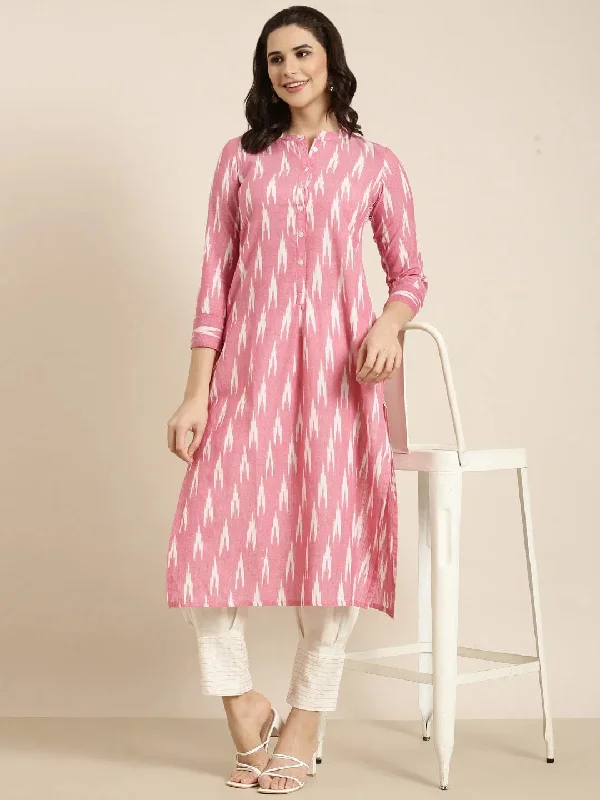 Women Straight Pink Geometric Kurta and Trousers Set-ON-005-Pink