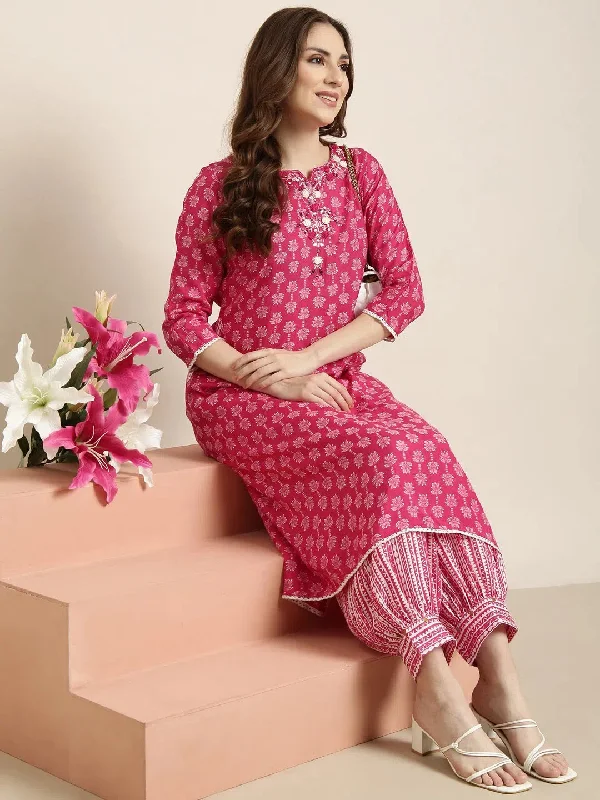 Women A-Line Pink Ethnic Motifs Kurta and Patiala Set-BC-SK-1926-Pink