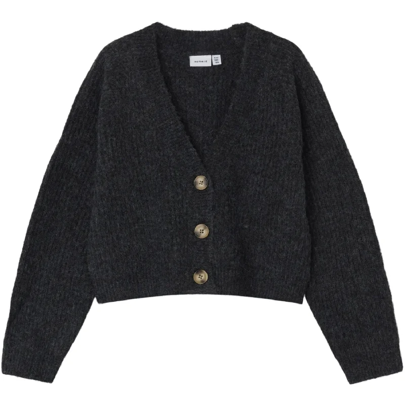 Color-block cardiganName It Dark Grey Melange Holly Short Knit Cardigan Noos