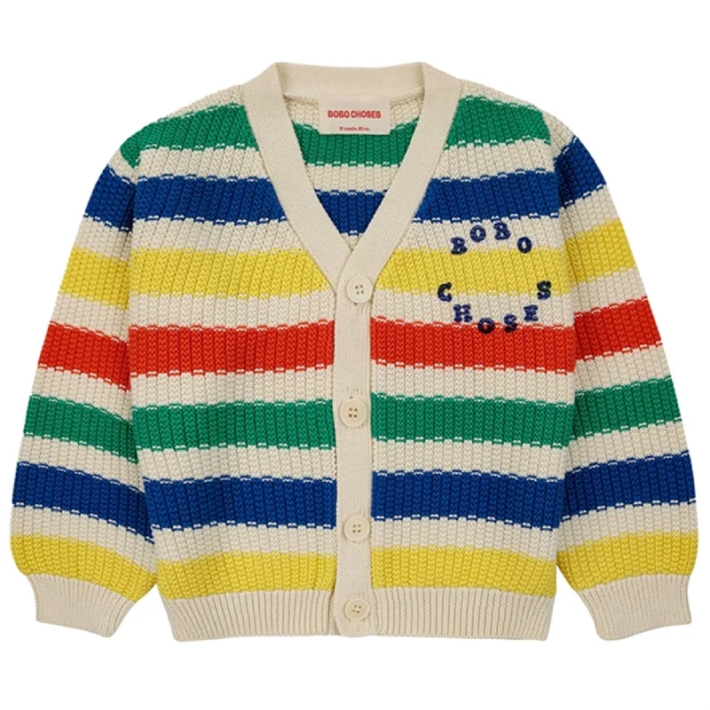 Organic cardiganBobo Choses Multicolor Stripes Cardigan Round Neck Green