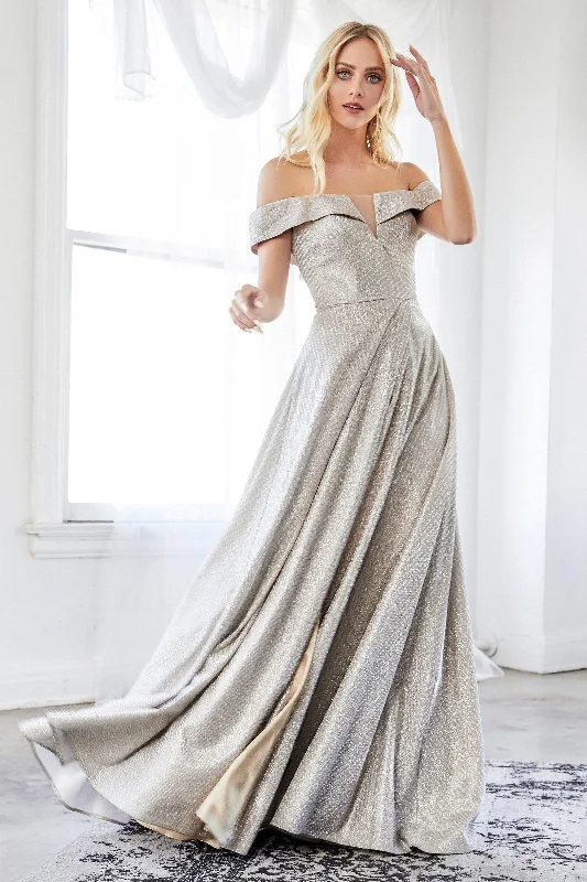 TightchainCinderella Divine CD162 Long Formal Off Shoulder Metallic Prom Dress