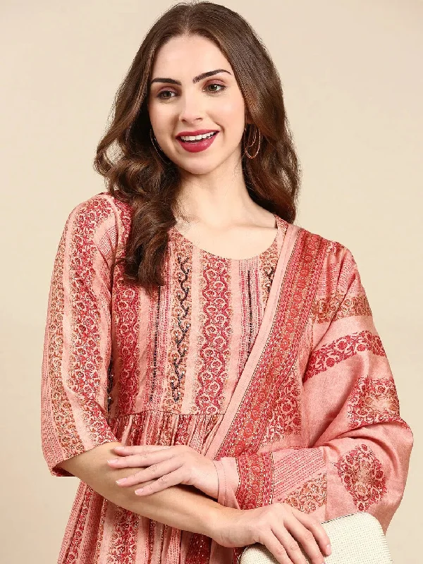 Women's Peach Printed Kurta Set-SKC-1019-Peach