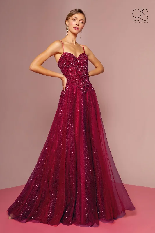 TightconnectionEmbroidered Bodice and Mesh Glitter Floor Length Skirt