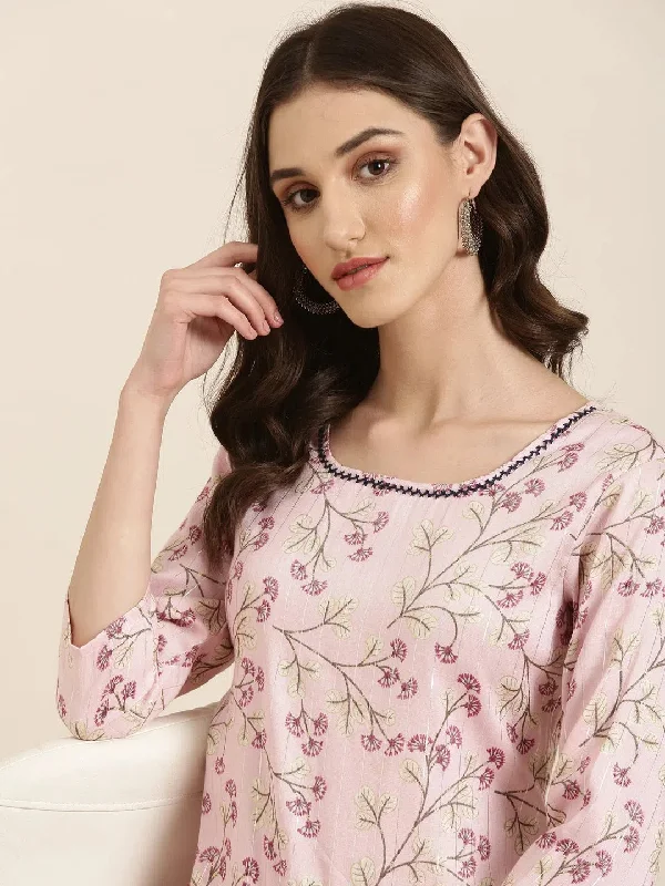 Women Pink Floral Kurta Set-RF-1402-Pink