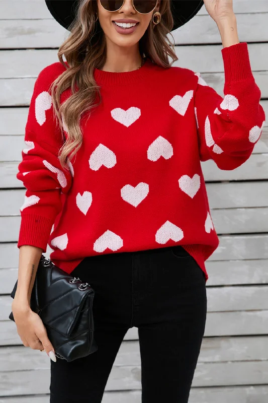 Ribbed Knit TopsAngel Wings Heart Round Neck Long Sleeve Sweater