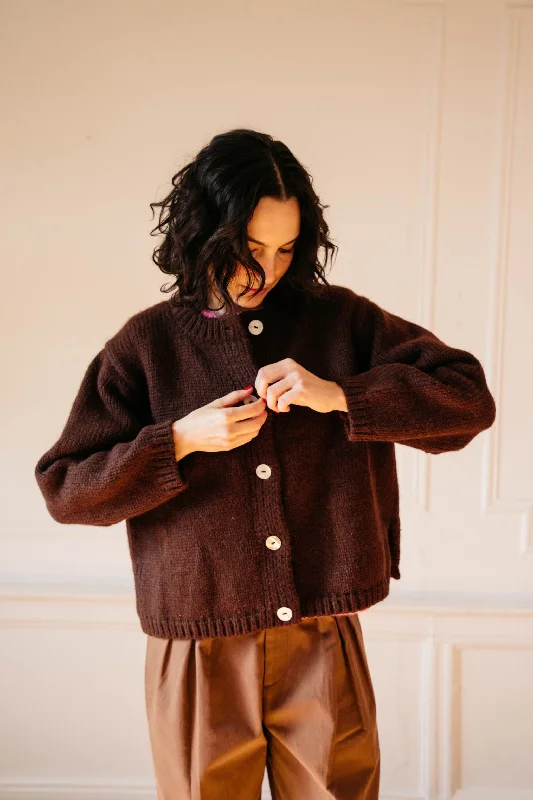 Button-Up Knit TopsSheba Cardigan Sweater- Chocolate