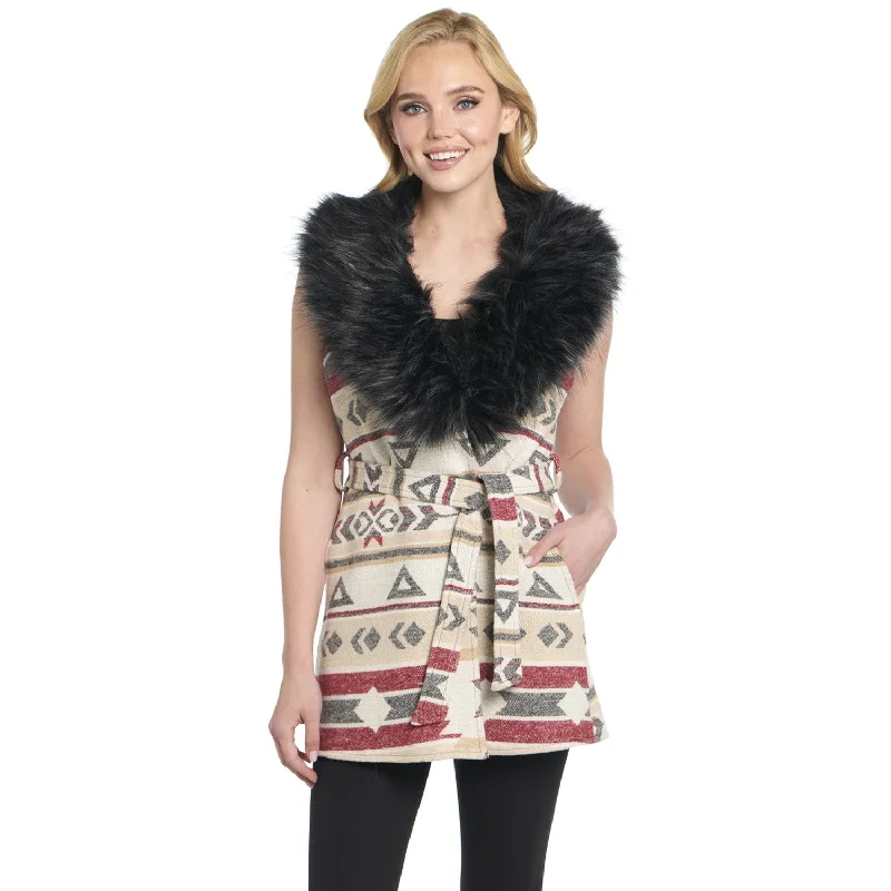 Acrylic Knit TopsCripple Creek Womens Navajo Blanket Desert Lights 100% Polyester Faux Fur Vest