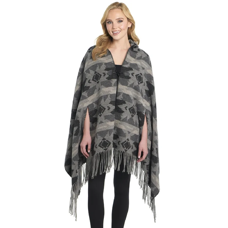 Cashmere Knit TopsCripple Creek Womens Navajo Open Front Hooded Mountain Mist Polyester Poncho