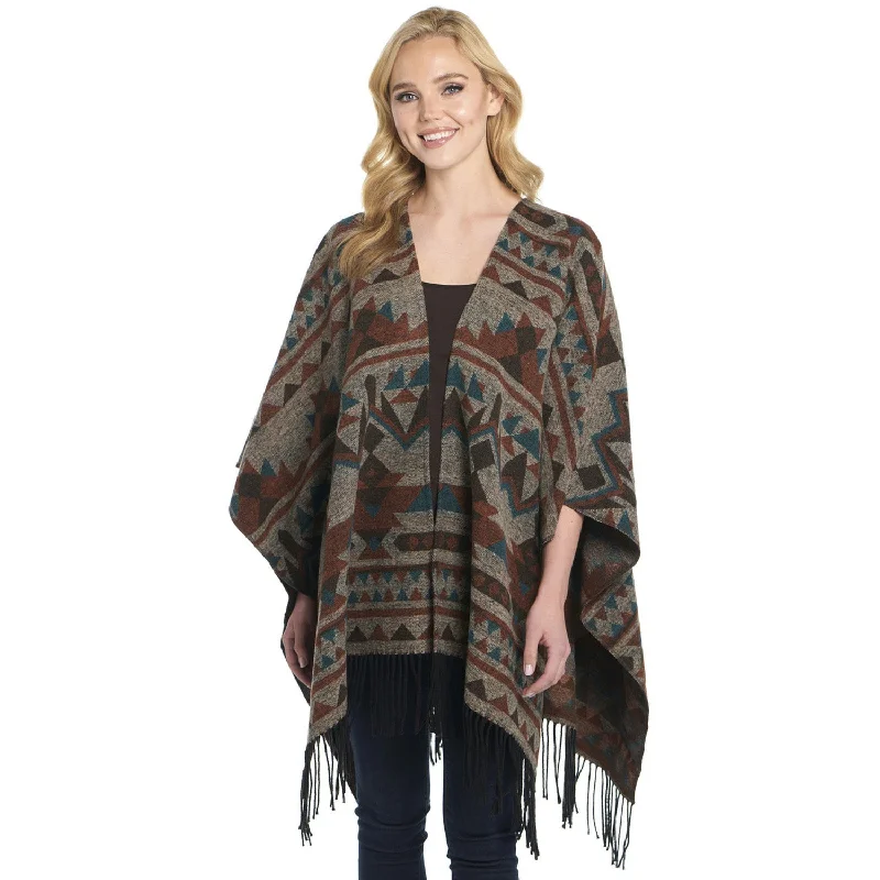 Beaded Knit TopsCripple Creek Womens Open Front Blanket Wrap Chocolate Topaz Polyester Poncho