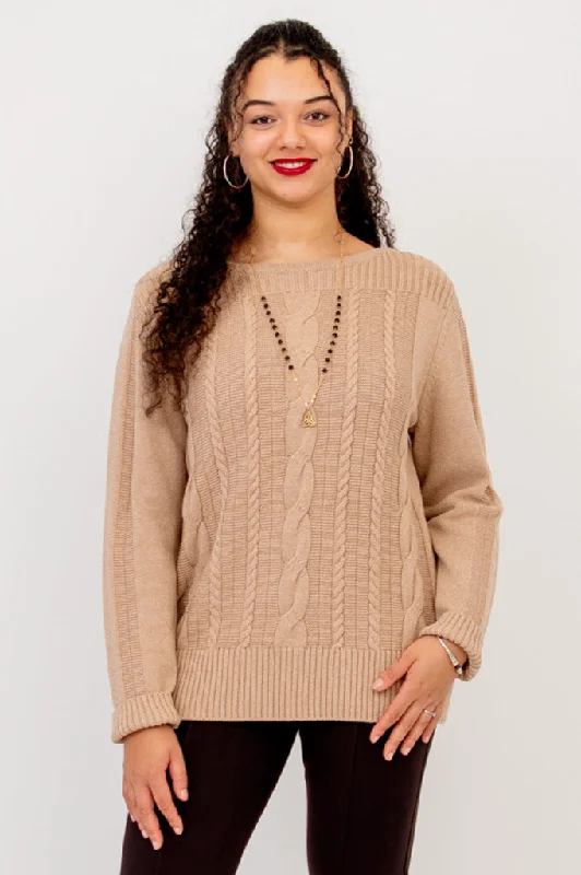 Beaded Knit TopsCora Sweater, Latte, Cotton