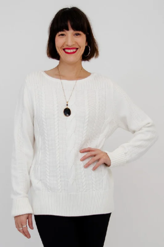 Alpaca Knit TopsCora Sweater, White, Cotton