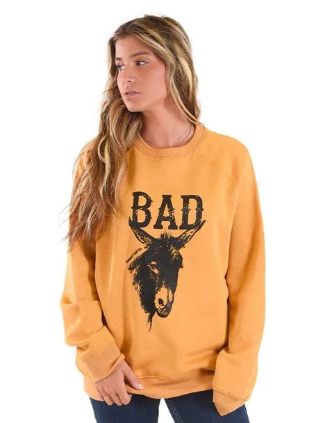 Boat Neck Knit TopsCowgirl Tuff Womens Bad A$$ Orange Poly/Rayon Sweatshirt