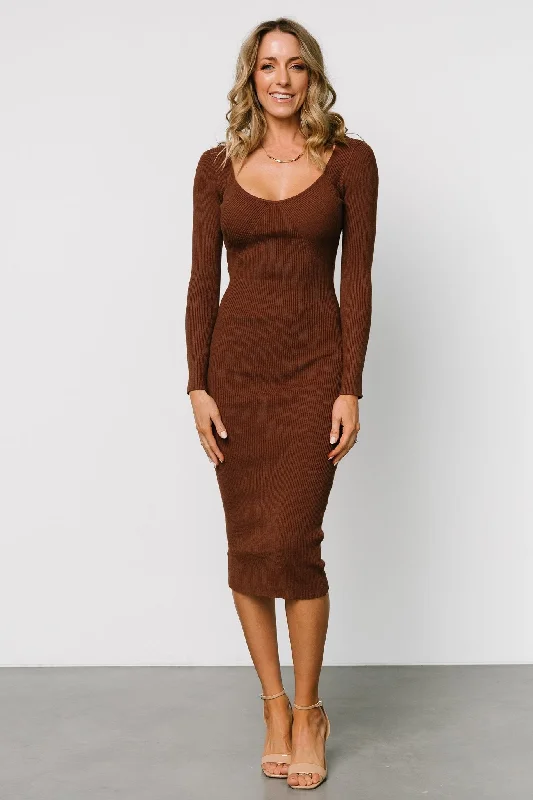 Formal Knit TopsEve Ribbed Midi Dress | Brown