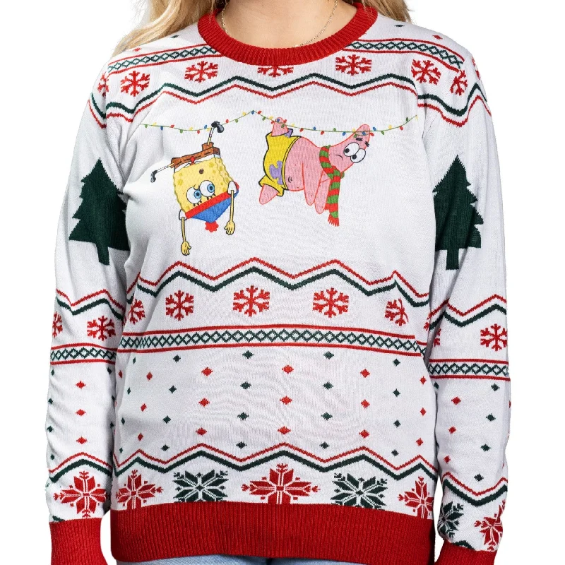 Formal Knit TopsHanging Lights SpongeBob and Patrick Christmas Sweater