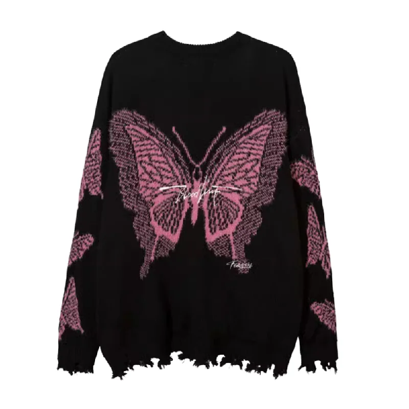 Studded Knit TopsHigh Street Butterfly Letter Jacquard Sweater