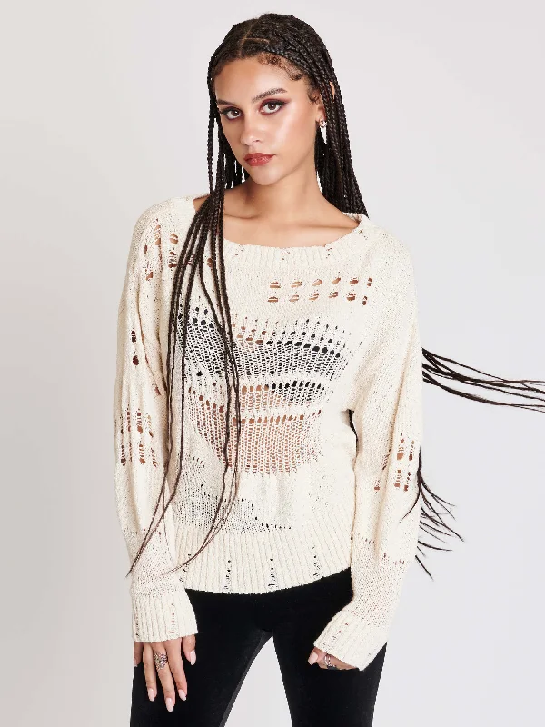 Performance Knit TopsIvory Distressed Sweater